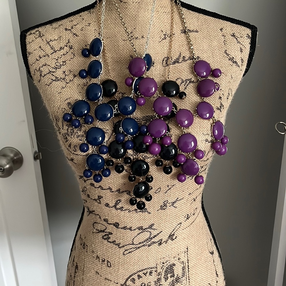 3 piece Bubble necklace set- gold& purple, gold& black and silver & navy